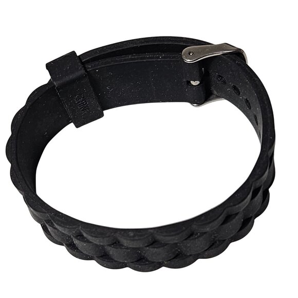 Retro Minimalist Black Silicone Watch Band Textured Design 80s 90s Fashion Women - Picture 2 of 5